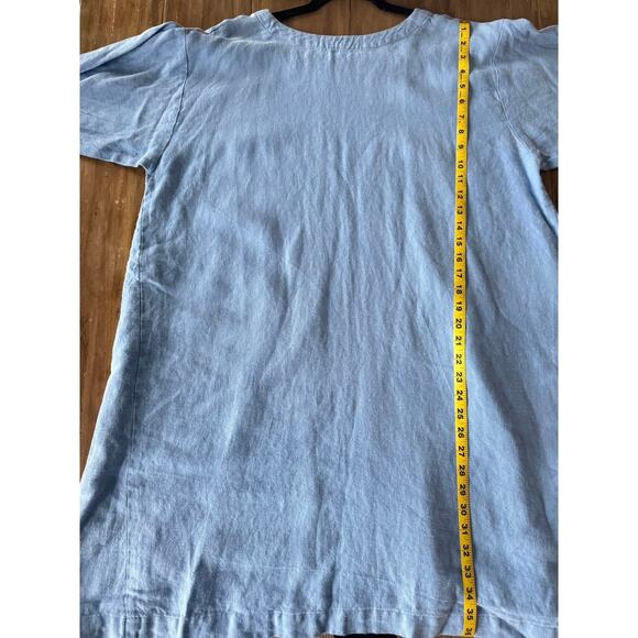 Eskandar Blue Linen Tunic One Size Oversized Relaxed Fit Minimalist lagenlook - Picture 6 of 6